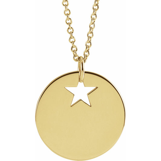 14K Yellow Pierced Star 15 mm Disc 16-18 Necklace