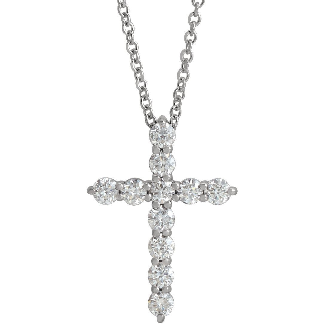14K White 17.8x12.9 mm 3/8 CTW Diamond Cross 16-18 Necklace