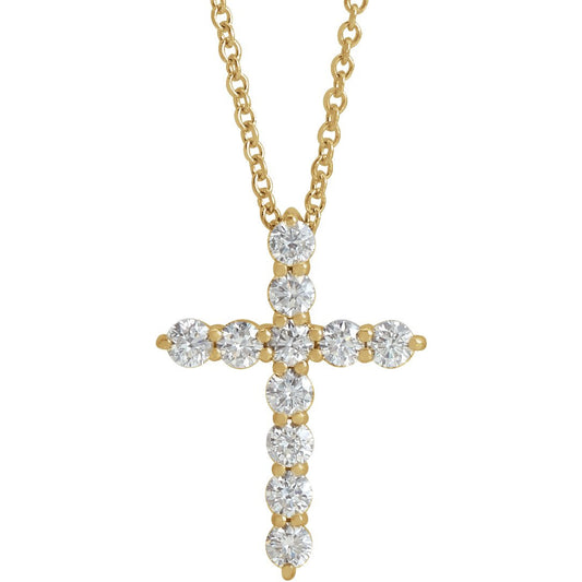 14K Yellow 17.8x12.9 mm 3/8 CTW Diamond Cross 16-18 Necklace