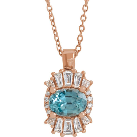 14K Rose Blue Zircon & 1/3 CTW Diamond 16-18 Necklace