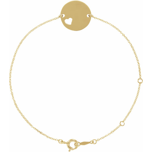 14K Yellow Pierced Heart Disc 7-8 Bracelet