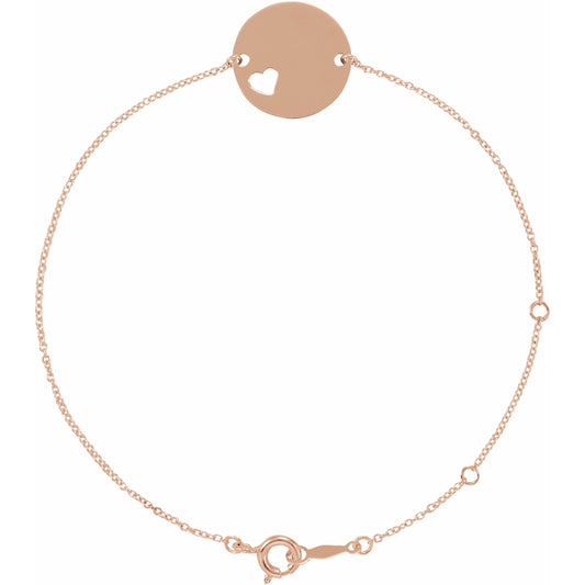 14K Rose Pierced Heart Disc 7-8 Bracelet