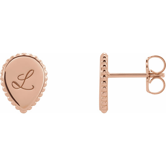 14K Rose Engravable Beaded Earrings