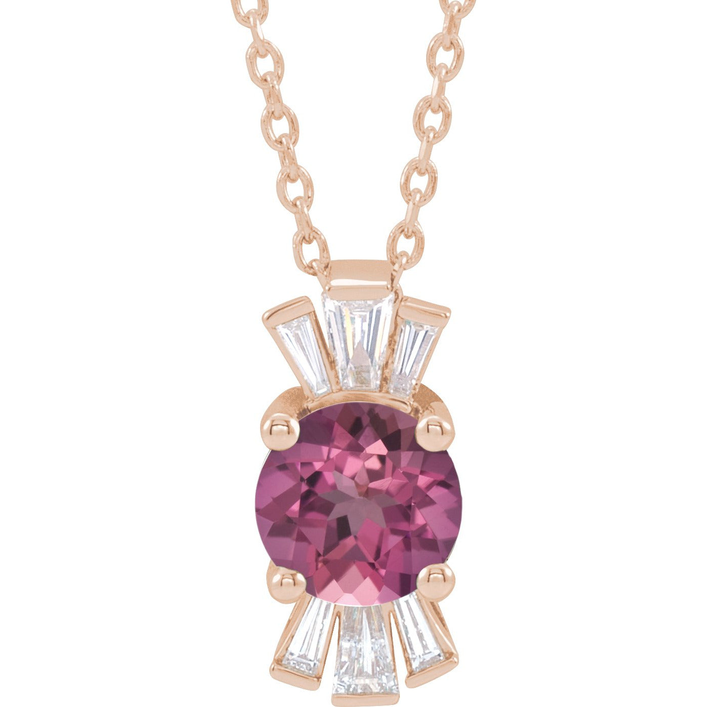 14K Rose Pink Tourmaline & 1/6 CTW Diamond 16-18 Necklace
