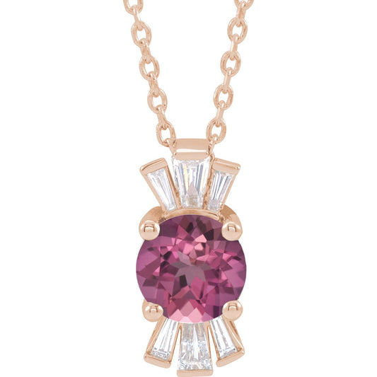 14K Rose Pink Tourmaline & 1/6 CTW Diamond 16-18 Necklace