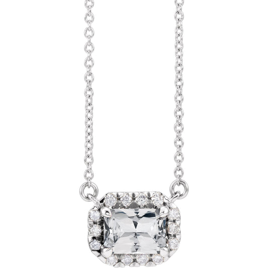 14K White 5x3 mm Emerald White Sapphire & 1/8 CTW Diamond 18 Necklace