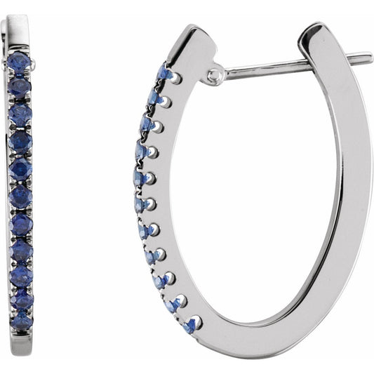 14K White Sapphire Hoop Earrings