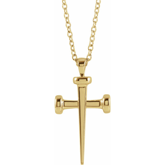 14K Yellow Nail Cross 18 Necklace