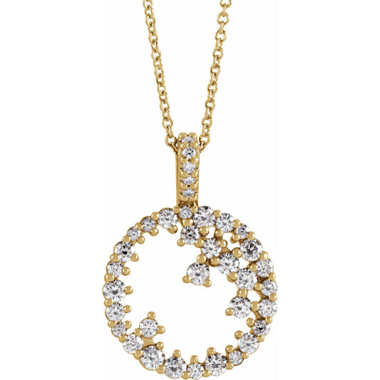 14K Yellow 3/4 CTW Diamond Scattered Circle 16-18 Necklace