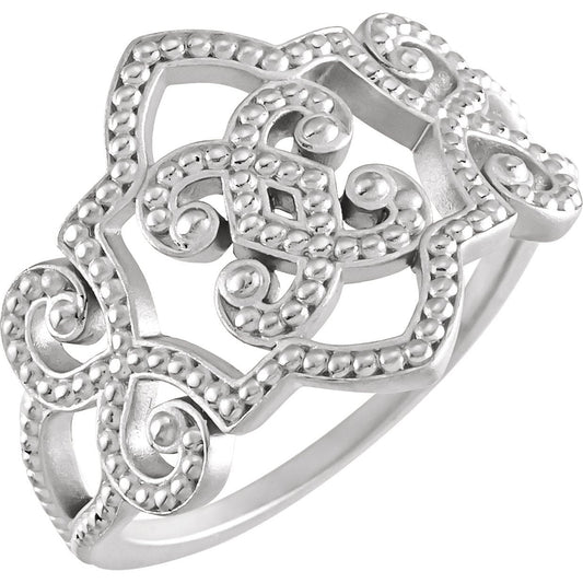 14K White Granulated Ring