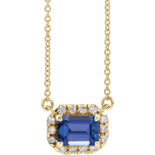 14K Yellow 7x5 mm Emerald Tanzanite & 1/5 CTW Diamond 16 Necklace