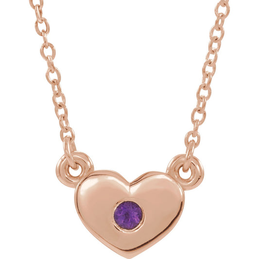 14K Rose Amethyst Heart 16 Necklace