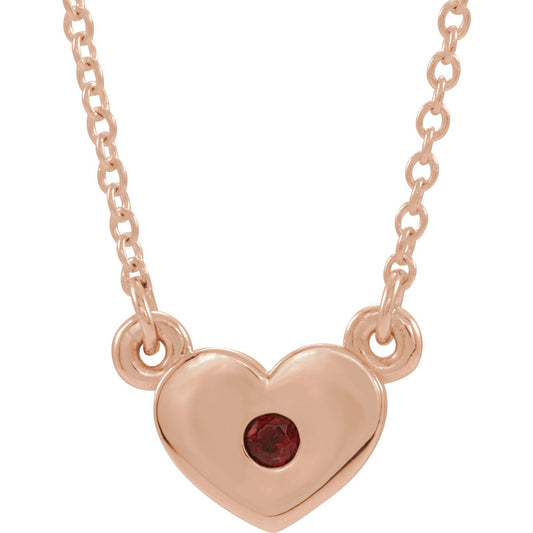 14K Rose Mozambique Garnet Heart 16 Necklace