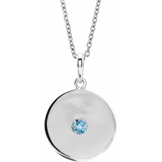 14K White Aquamarine Disc 16-18 Necklace