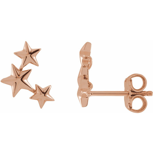14K Rose 11.4x4.3 mm Star Ear Climbers