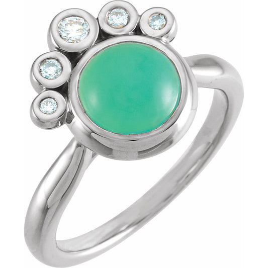 14K White Chrysoprase & 1/8 CTW Diamond Ring
