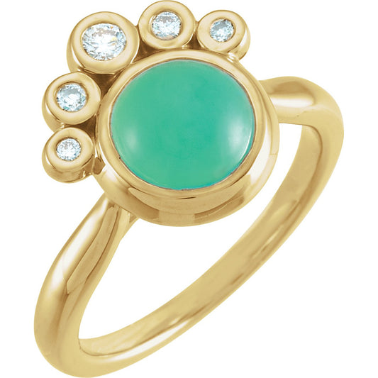 14K Yellow Chrysoprase & 1/8 CTW Diamond Ring