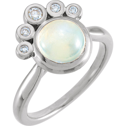 14K White Rainbow Moonstone & 1/8 CTW Diamond Ring