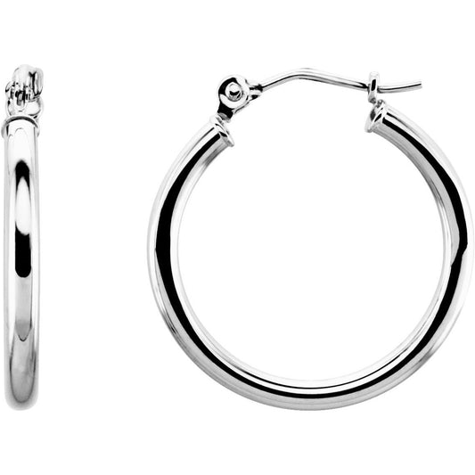 14K White 20 mm Tube Hoop Earrings