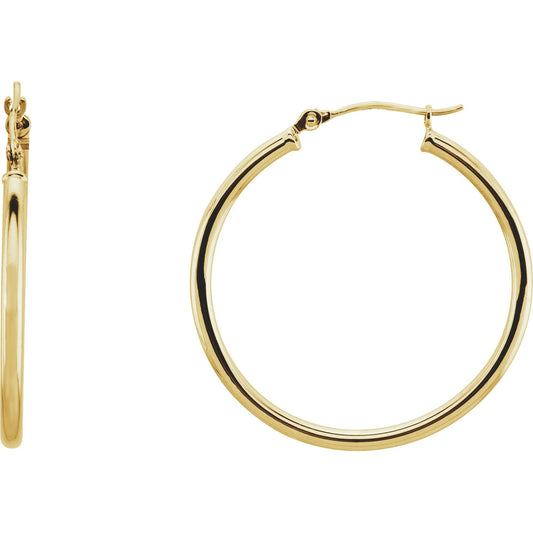 14K Yellow 30 mm Tube Hoop Earrings