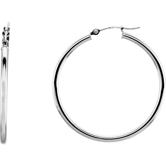 14K White 34 mm Tube Hoop Earrings
