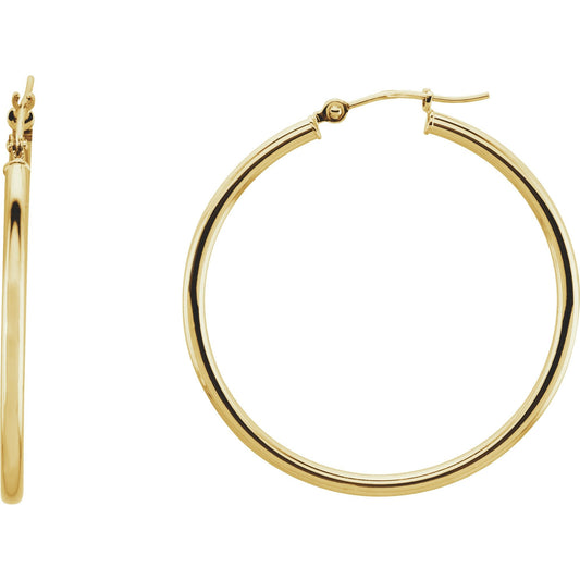 14K Yellow 34 mm Tube Hoop Earrings