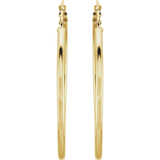 14K Yellow 40 mm Tube Hoop Earrings