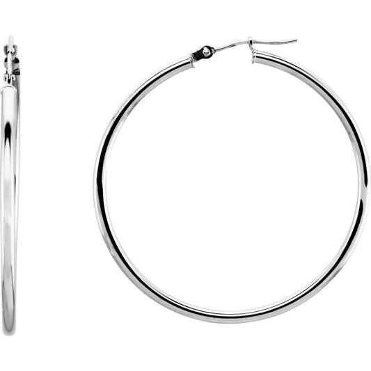 14K White 40 mm Hoop Earrings