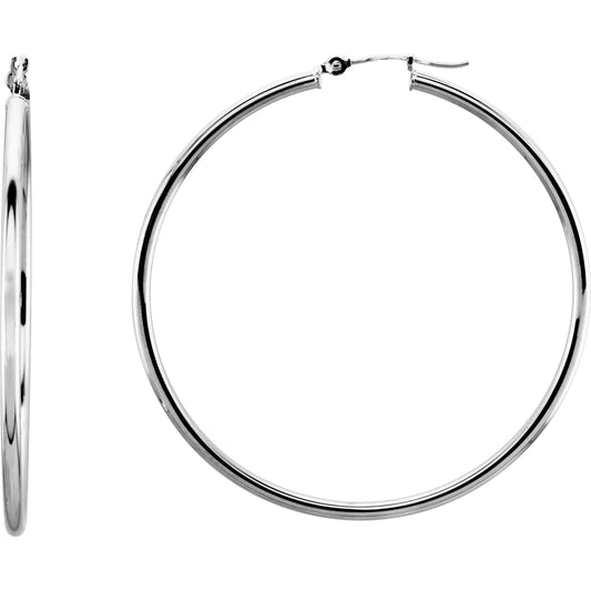 14K White 47 mm Tube Hoop Earrings
