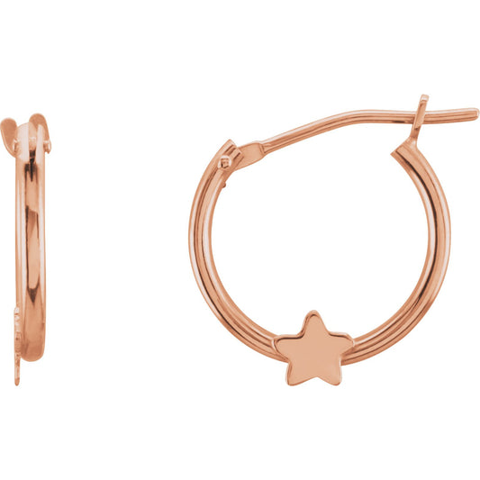 14K Rose Hinged Hoop Earrings with Star