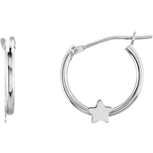 14K White Hinged Hoop Earrings with Star