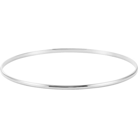 14K White 2 mm Half Round Bangle 7 1/2 Bracelet