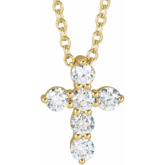 14K Yellow 10.2x7.9 mm 1/4 CTW Diamond Cross 16-18 Necklace