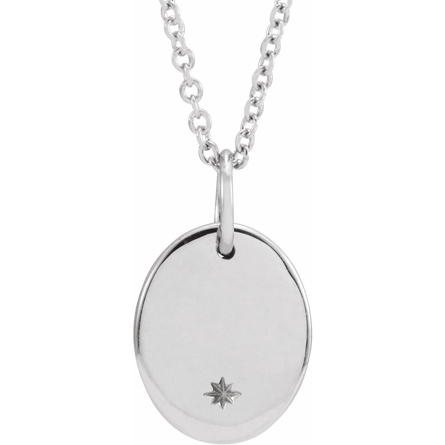 14K White 11x9 mm Oval Starburst 16-18 Necklace