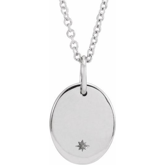 14K White 11x9 mm Oval Starburst 16-18 Necklace