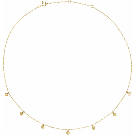 14K Yellow Heart 7-Station 16-18 Necklace