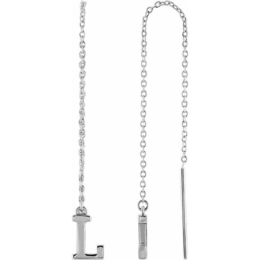 14K White Single Initial L Chain Earring
