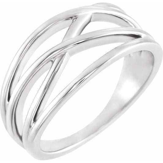 14K White 10.2 mm Criss-Cross Ring