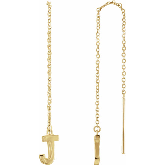 14K Yellow Single Initial J Chain Earring