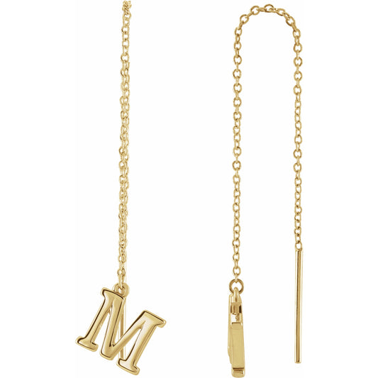 14K Yellow Single Initial M Chain Earring