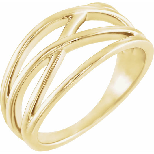 14K Yellow 10.2 mm Criss-Cross Ring