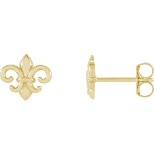 14K Yellow 8.25x7.4 mm Fleur-de-Lis Earrings