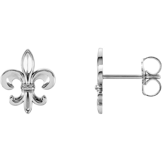 14K White Fleur-De-Lis Earrings