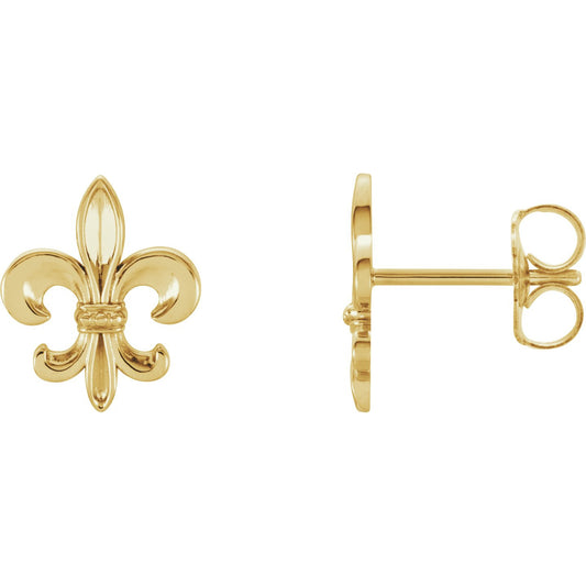 14K Yellow Fleur-De-Lis Earrings
