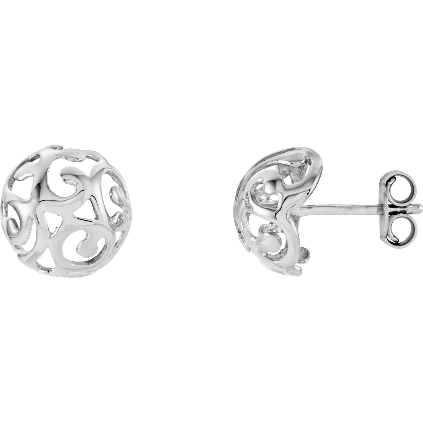 14K White 11 mm Scroll Dome Earrings