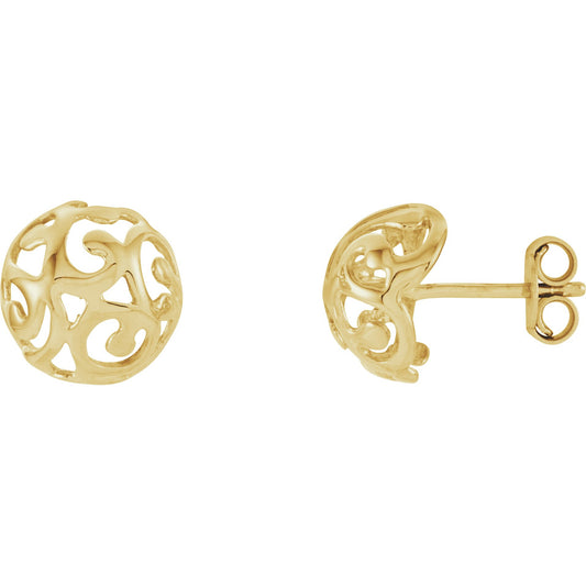 14K Yellow 11 mm Scroll Dome Earrings