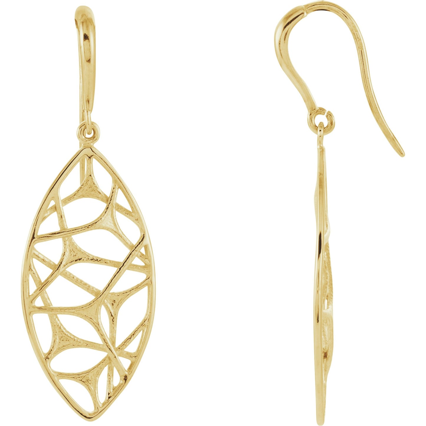 14K Yellow Web Design Dangle Earrings