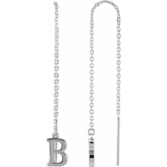 14K White Single Initial B Chain Earring