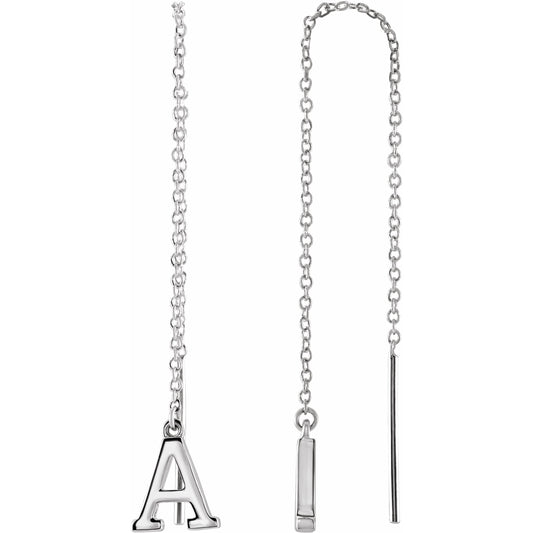 14K White Single Initial A Chain Earring