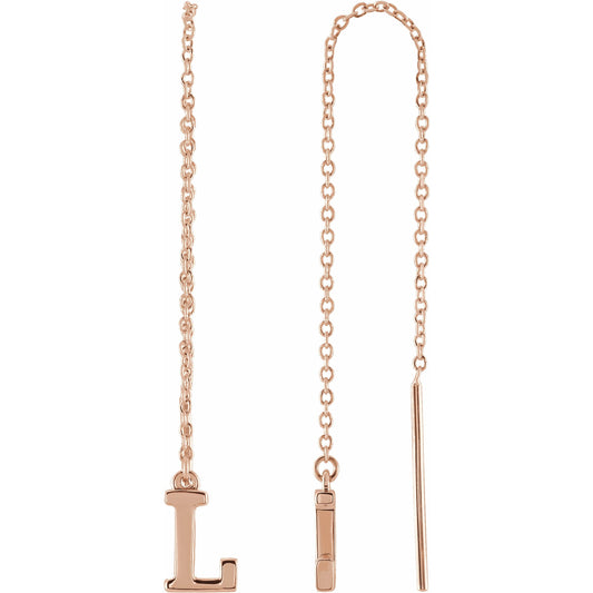 14K Rose Single Initial L Chain Earring